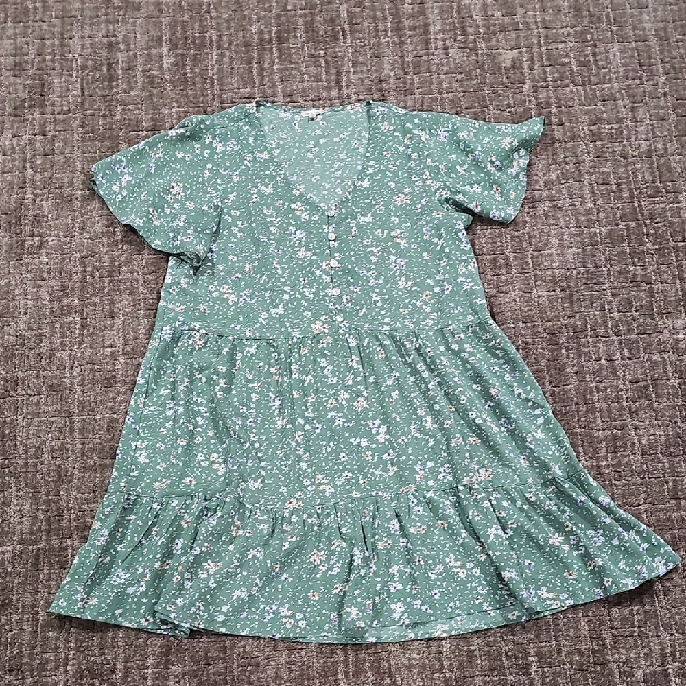 JODIFL Green Floral Womens Babydoll Dress